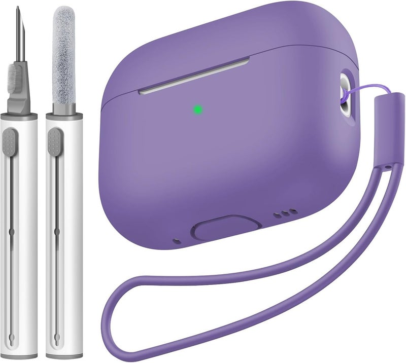 Tandoler Compatible with Airpods Pro 2 Case, Soft Silicone Skin Cover Protective Cases with Cleaner kit and Lanyard Compatible for AirPod Pro 2nd Generation, Front LED Visible - Violet - Image 1